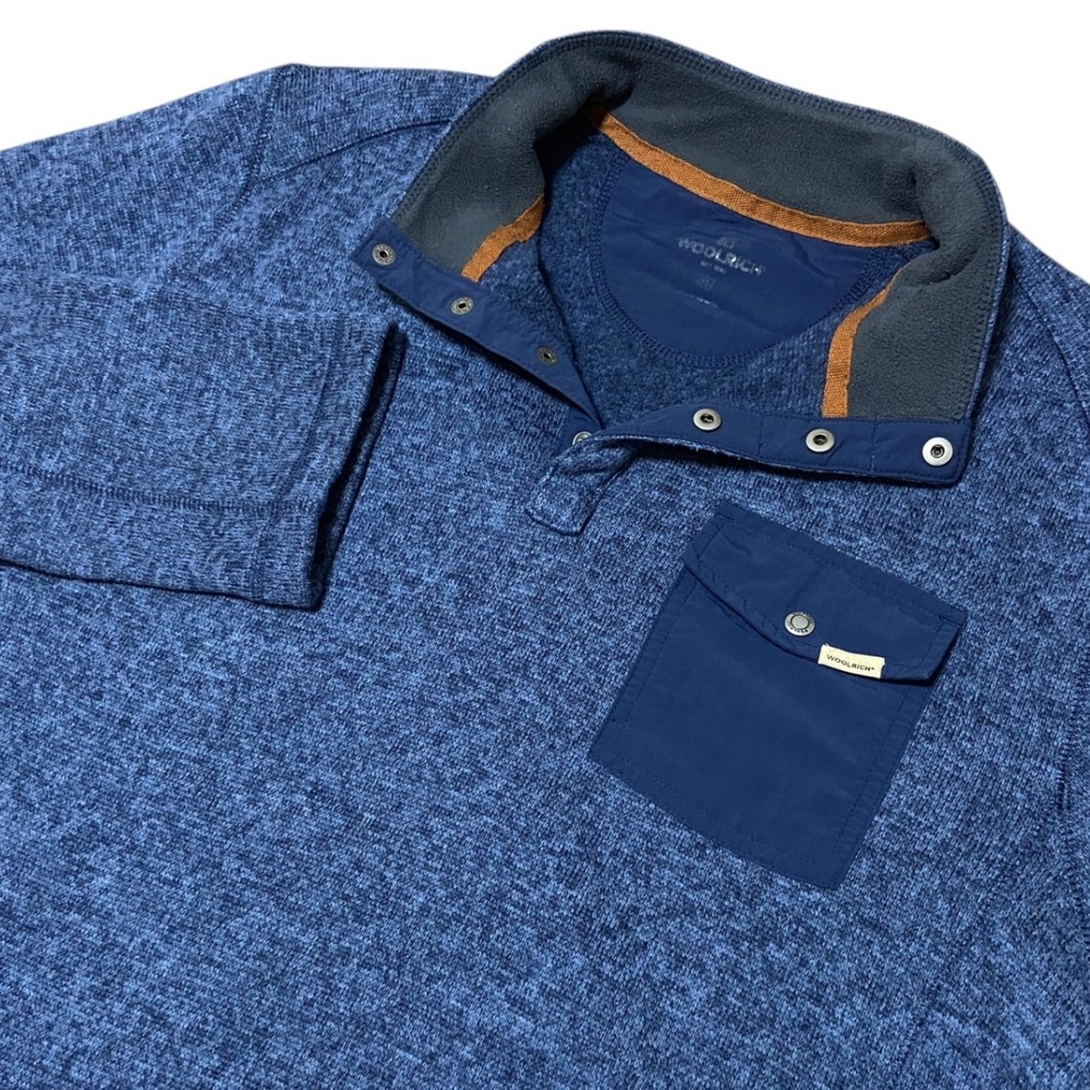 Woolrich Men's Pullover Sweater Quarter Snap Neck‎ Pocket Blue Size XL